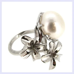 Sterling Silber Ring mit zwei Blumen und weißen 12 mm - 13 mm Süßwasserzuchtperlen - Bild 1 von 3