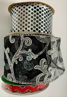 Lot Of 3 Ribbons 2 Offray & 1 Jo-Ann Fabrics  (2.5" wired, 1.5",  3/8") - Image 1 of 4