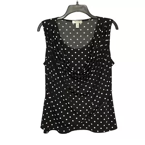 Dress Barn Black and White Polka Dots Sleeveless Slinky Top With Draped Bodice S - Picture 1 of 8