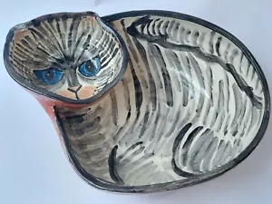 Tazón de chip y inmersión de cerámica de estudio pintado a mano para gato, ¡caprichoso gato graso! Firmado - Imagen 1 de 6
