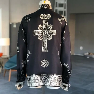 Camisa de seda GIANNI VERSACE con puños franceses estampado Le Croci talla 42 F/W 1991/92 Foto 1 de 4