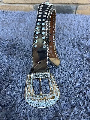 Blazing Roxy Genuine Leather Brown Belt Beaded Shinny Adjustable Metal - Image 1 of 4