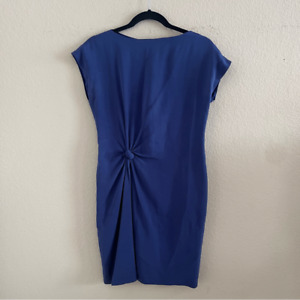 Escada Silk Mini Dress 34 US 4 Blue Boat Neck Twist Knot Classic Minimalist