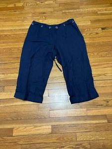 Briggs New York Womens Crop Pants Sz Plus 18W Blue Linen Rayon Capri 37x23 NWT - Picture 1 of 5