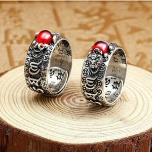925 Silver Feng Shui Pixiu Lucky Ring Amulet Opened Adjustable Wealth Unisex New - Photo 1 sur 22
