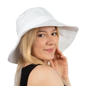 Linen Wide Brim Bucket Hat Women Summer Beach Sun Hat Foldable Floppy Packabl... - Picture 1 of 6
