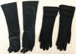 2 Paar Vintage lange schwarze Gr. 6-1/2 Leder Wildleder Seide Handschuhe Viola Weinberger - Bild 1 von 10