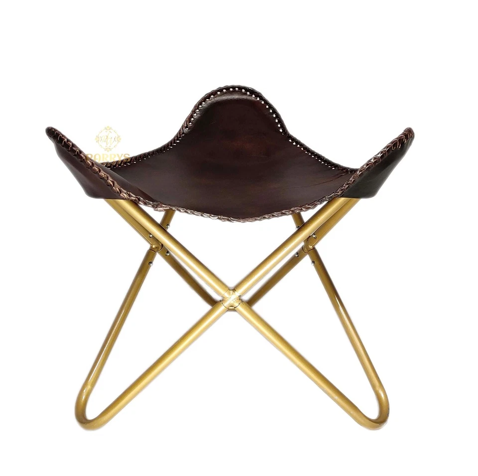 Leather Tripod Camping Stool – Handmade Home Comfortable Footrest Stool PL2-287 - Image 1 of 4