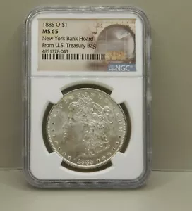 1885-O MORGAN DOLLARO D'ARGENTO NEW YORK BANK HOARD FROM US BORSA DEL TESORO NGC MS65 - Foto 1 di 4