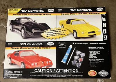 Testors 3 Model Car Kits Set 80 Corvette Firebird & Camaro 1/24 Scale plastic GM - Image 1 of 4