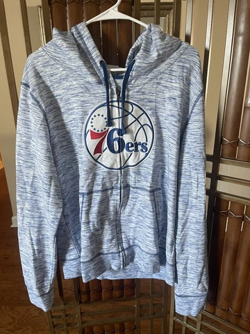 New Era NBA Philadelphia 76ers full zip Blue White Static hoodie Womens XL Cover