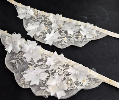 Vintage Lace Pieces Sleeve Caps White Wedding Embellishment Craft Sewing - image 1 of 4