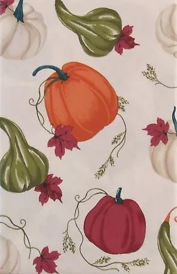 Autumn Leaves, Pumpkins and Gourds Vinyl Flannel Back Tablecloth Var Size - Image 1 of 4