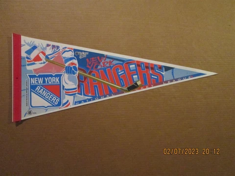 NHL New York Rangers Vintage 1990's Edition #1 Player And Stick Hockey Pennant Cover