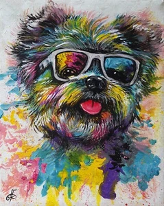 Animal Puppy Oil Painting on Canvas Signed Wall Art Decor Gift Ukrainian Artist - Picture 1 of 24