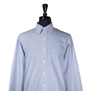 Camicia uomo Brooks Brothers elegante con bottoni blu bianca a righe non ferro 17 34/35 - Foto 1 di 8