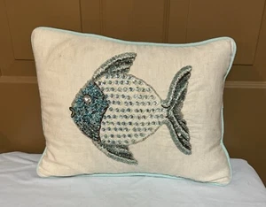 Celerie Kemble Sequin And Bead Fish Coastal Pillow 12x16 - Picture 1 of 4