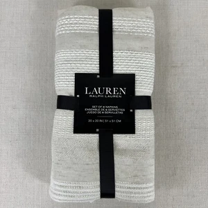 Ralph Lauren Dinner Napkins Cream and White Clemens Linen 20"x20" Set of 6 NEW - Picture 1 of 7