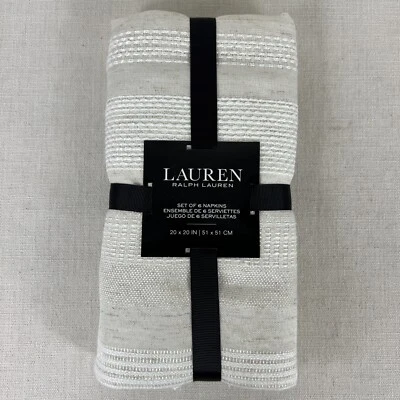 Ralph Lauren Dinner Napkins Cream and White Clemens Linen 20"x20" Set of 6 NEW - Image 1 of 4