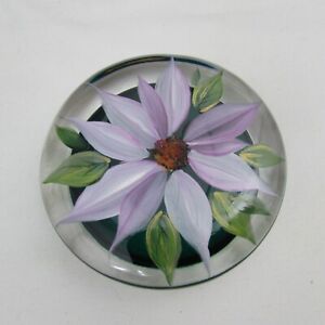 Fenton Crystal Poinsettia Hand Painted Round Paperweight NIL C297