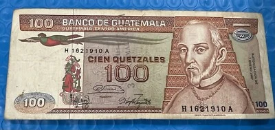 Guatemala 100 Quetzales 1987 Only 500,000 Printed Good Condition Circulated  - Image 1 of 4
