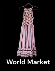 Maxi Vestido Halter a Rayas Rosa, Dorado, Borgoña y Blanco World Market, Talla L/XL - Imagen 1 de 6