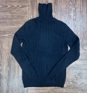CHARTER CLUB 100% Cashmere Turtleneck Cable Pullover Sweater Black Sz Small - Picture 1 of 9