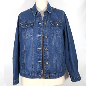 Christopher & Banks Stretch Denim Rhinestone Button Petite Jean Jacket Sz PXL/XL - Picture 1 of 8