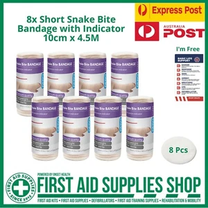 8x Short Snake Bite Bandage with Indicator 10cm x 4.5M - First Aid Supplies - Picture 1 of 1