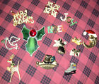 13-Christmas Holiday Lapel Pins-Gold Tone, Sparkling Stones-Angels, Reindeer,etc