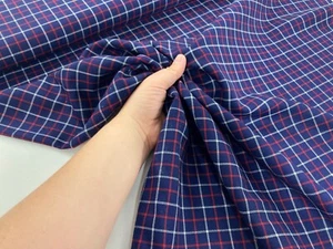 Wool Suiting Fabric Navy Red Check Winter Dressmaking Medium Drape Material - Picture 1 of 11