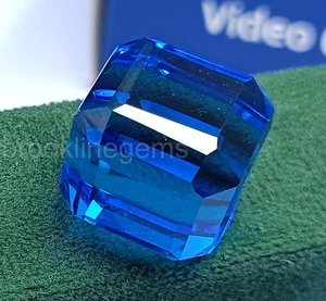 Topacio azul de 60,70 quilates con certificación EGL | Creado en laboratorio | Corte en cubo | Piedra suelta 5ARQ - Imagen 1 de 9