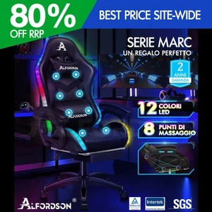 ALFORDSON Sedia Gaming con 12 Colori LED Massaggio Sedia Ufficio Nero - Foto 1 di 12
