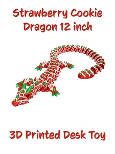 Strawberry Cookie Dragon - Flexible Fidget Toy - 3D Printed Desk Toy - 12 inch - Picture 1 of 5