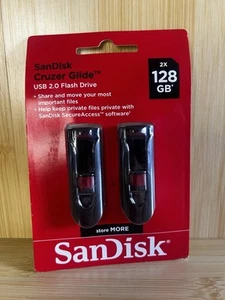 BRAND NEW SEALED 2-PACK SanDisk Cruzer Glide 128GB Flash Drive USB 2.0 Stick - Afbeelding 1 van 2