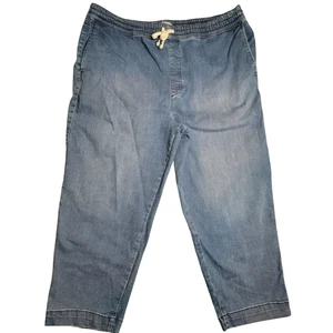 Free Assembly Women’s Denim Joggers Sz XXL Medium Wash High Rise Tie Waist - Picture 1 of 4