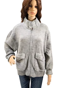 Vince Camuto Pullover Full Zip Knopfkragen Grau Damen Gr. L Neu mit Etikett - Bild 1 von 13