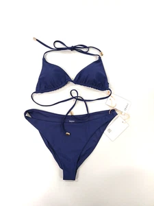 Quince Italian Triangle Bikini Top & Side-Tie Bikini Bottom Women's Small Navy - Picture 1 of 9