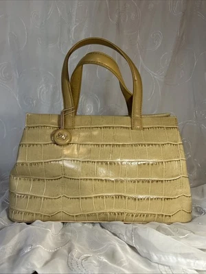 Monsac Original Croc Embossed Beige Satchel Handbag Pockets Zip Top - Image 1 of 4