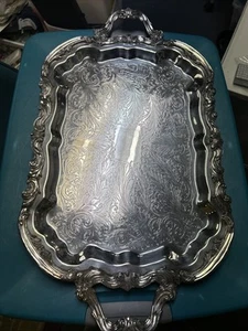 ANTIQUE F.B. ROGERS SILVER Co. TRADEMARK 1883 SILVER-PLATED LARGE TRAY - Picture 1 of 10