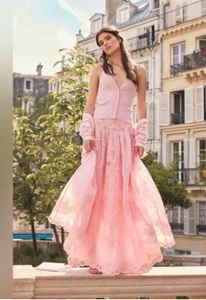 Loveshackfancy Burano Women’s Pink Embroidered Organza Maxi Skirt size 4 NWOT - Picture 1 of 11