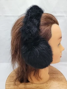 Vintage Kaninchenfell Ohrenschützer Ohrenwärmer Schwarz Made In Taiwan One Size - Bild 1 von 5