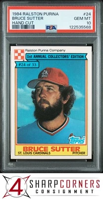 1984 RALSTON PURINA HAND CUT #24 BRUCE SUTTER CARDINALS HOF PSA 10 - Image 1 of 2