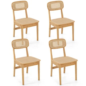 Set of 4 Rattan Accent Chairs Bamboo Frame Cane Woven Backrest &Seat Dining Room - Picture 1 of 8