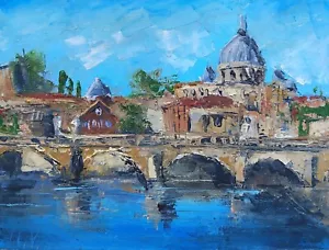 Rome Italy St. Angelo Bridge Reflections Vibrant Italian Oil Painting Cityscape - Picture 1 of 5