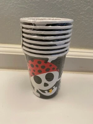 Pirate Fun Pattern Birthday Party Paper Cups 9 Ounces Set of 8 - Image 1 of 3