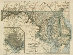 MARYLAND & DELAWARE Map: Authentic 1907 (dated) County Town Topography Railroads - Picture 1 of 2