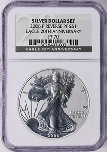 2006-P REVERSE PROOF SILVER EAGLE NGC PF70 FROM 20TH ANNIVERSARY SET 20th Label - Picture 1 of 2