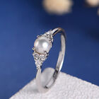 Elegant Women Zircon 925 Silver Jewelry Pearl Ring Wedding Gift Size 6-10