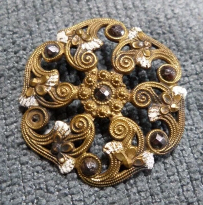 Vintage Antique Metal Filigree Steel Facet Button FANCY FLOWER - Image 1 of 4